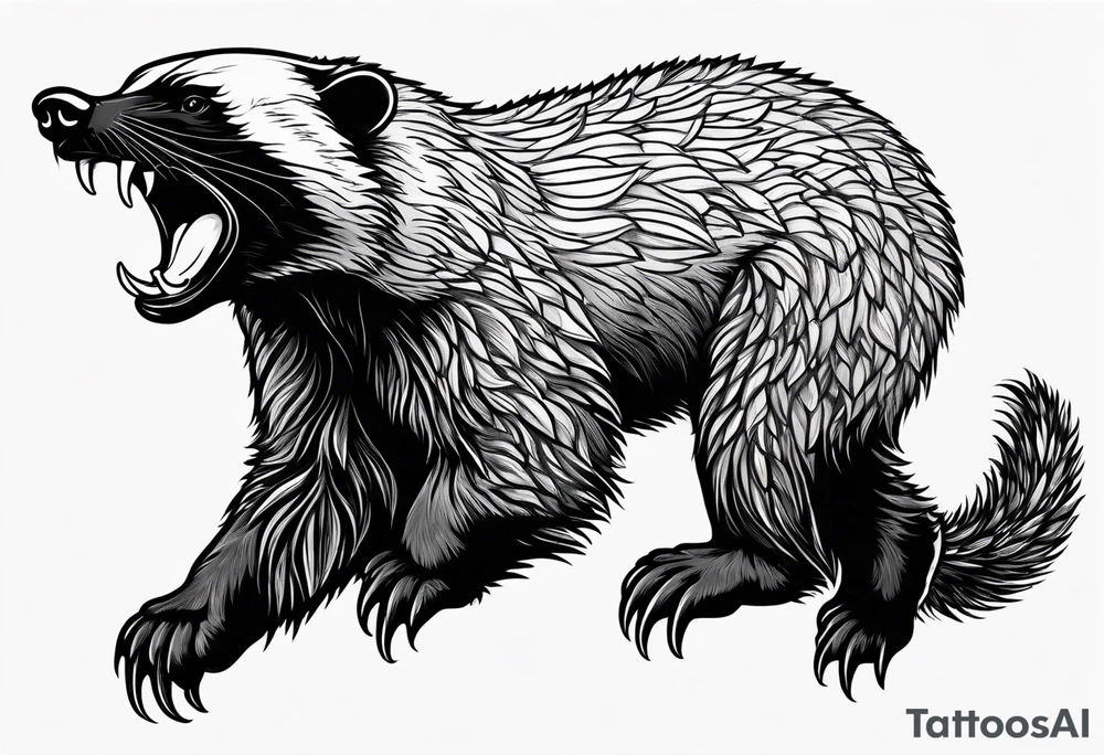 honey badger climbing-over, claws, top view tattoo idea