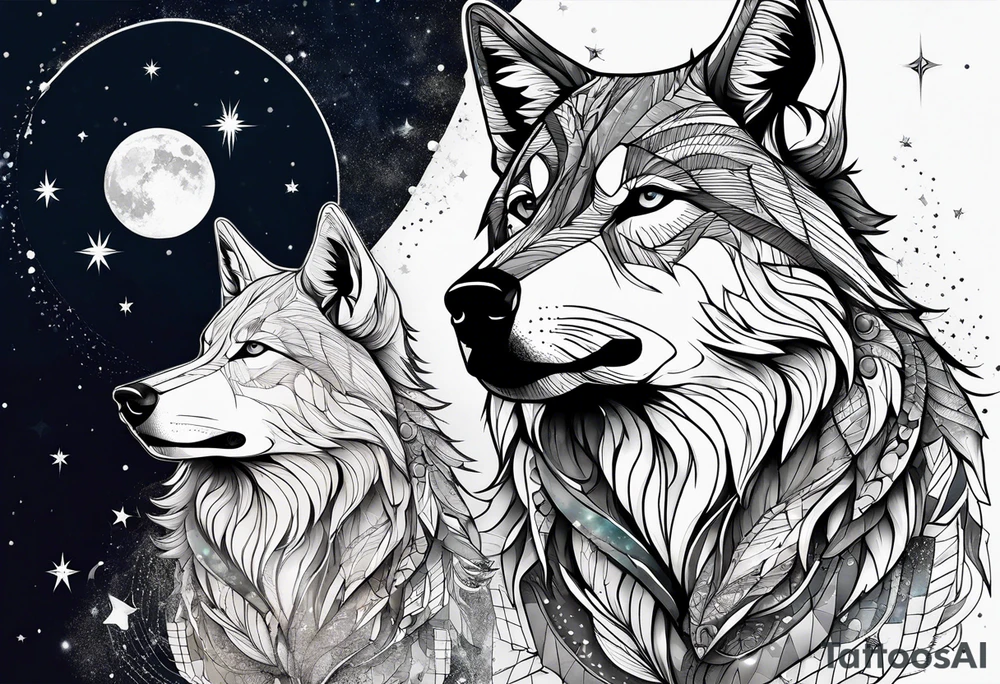 Constellation, two animal wolf, géométric tattoo idea