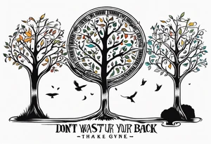 Tree of life combination with the text of "dont waste your time back you're not going that way" tattoo idea