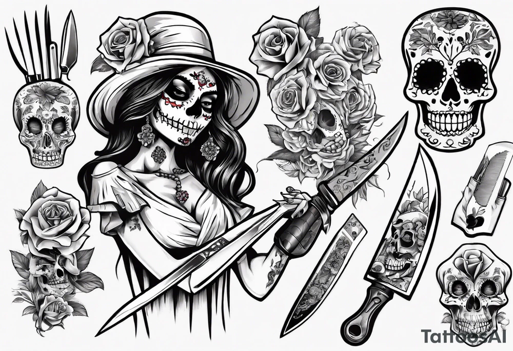 La catrina, cooking, day of the dead, knives, skull tattoo idea