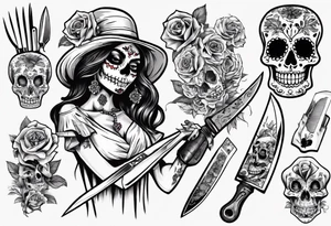 La catrina, cooking, day of the dead, knives, skull tattoo idea
