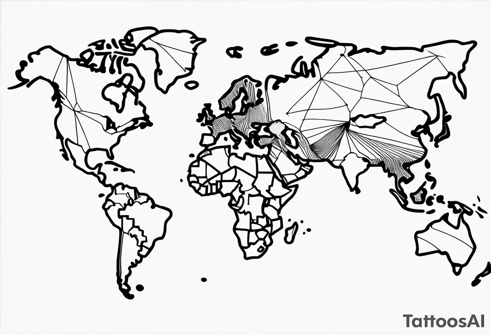 world drawn single line tattoo idea
