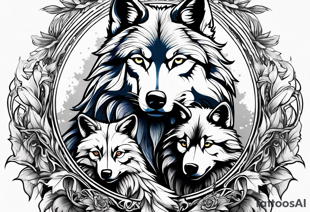 Wolf protecting cubs tattoo idea