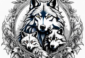 Wolf protecting cubs tattoo idea