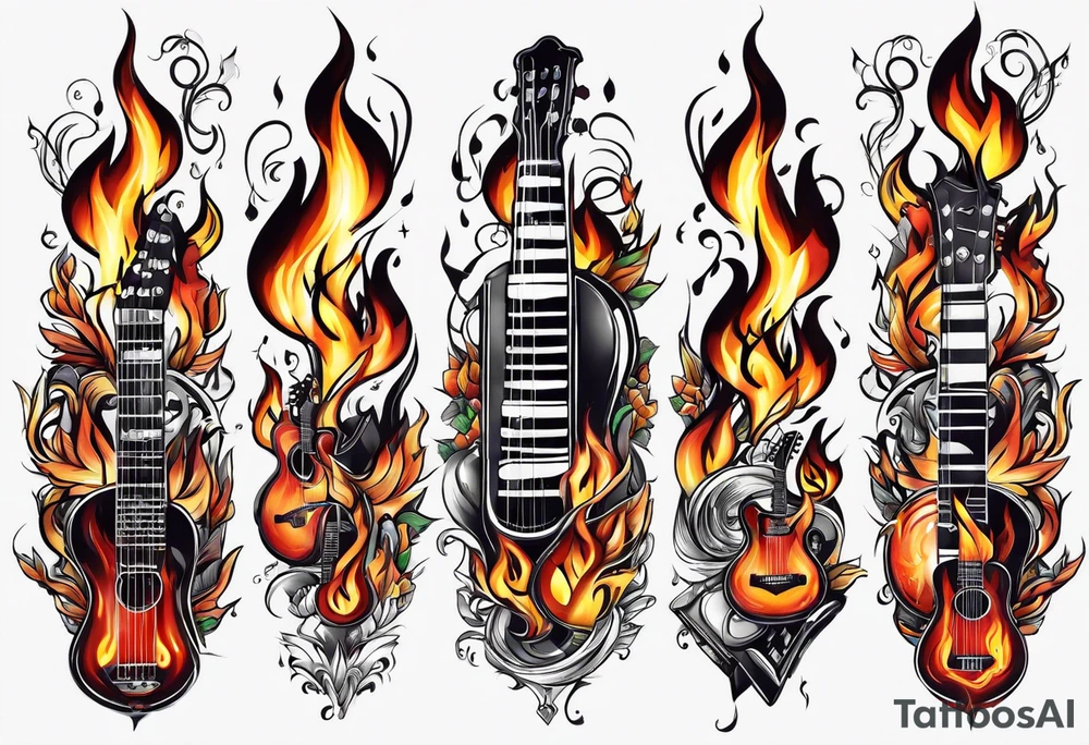 Music on fire tattoo idea