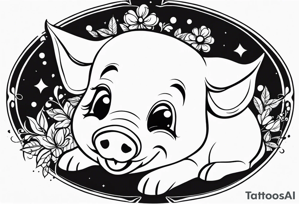 very cute happy piglet.
outline only.
black and white only.
only show the piglet. no extra lines or decoration.
no black shading.
dont make the ears too big.
draw very thin lines

should look like a tattoo that will only take 15 minutes to draw tattoo idea