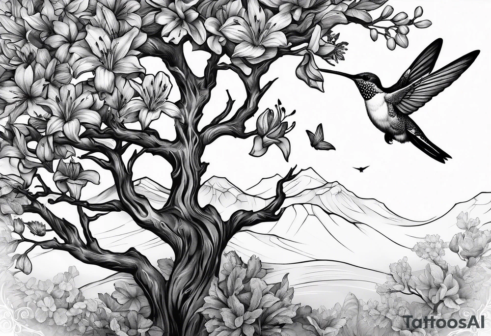 Oak tree and humming bird tattoo idea