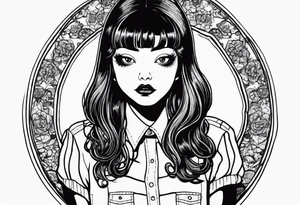 Portrait of tomie sitting on a chair. Tomie is a character of the autor junji ito tattoo idea