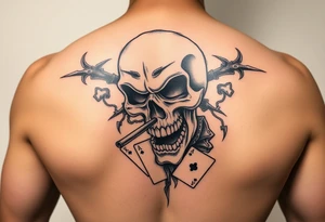 Gangster scene clown skull mid evil smoking cigar playing cards tattoo idea