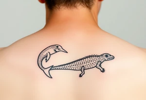 aboriginal indigenous - 2 tribes dolphin and sand goanna. Sibling symbols 2 females 1 male. Water ways dot art on arm tattoo idea
