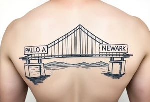 A bridge over water with two cities on the side. The city signs on the side of the bridge. East Palo Alto on the left and Newark on the right tattoo idea
