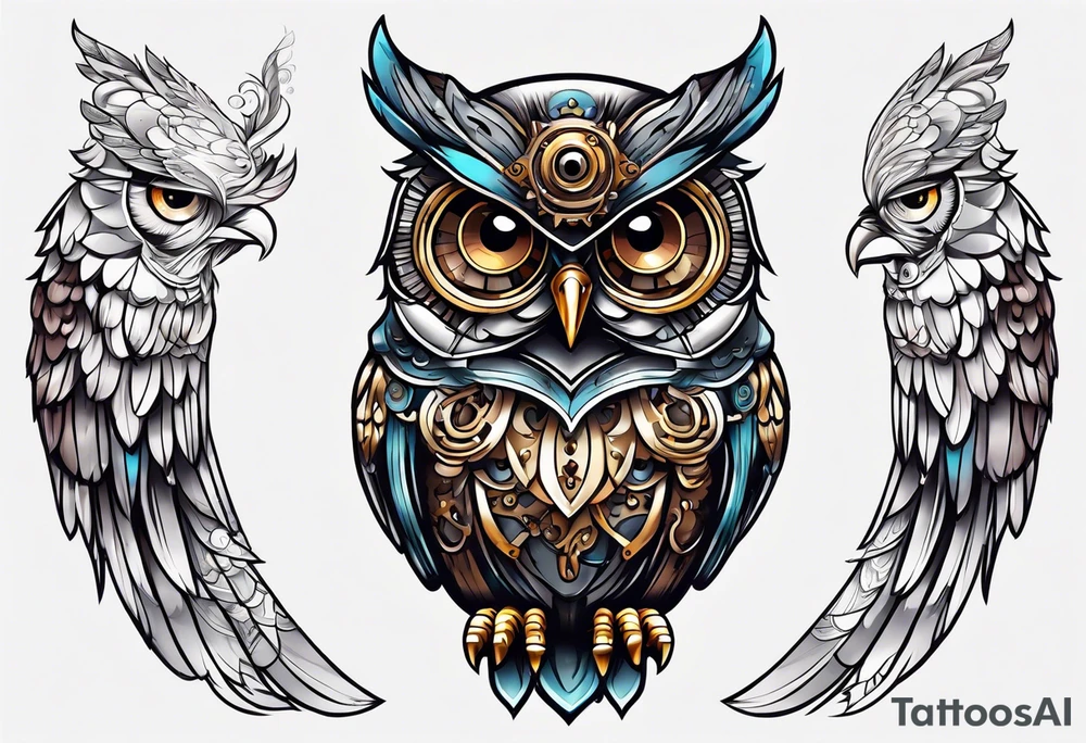 Steampunk owl tattoo idea