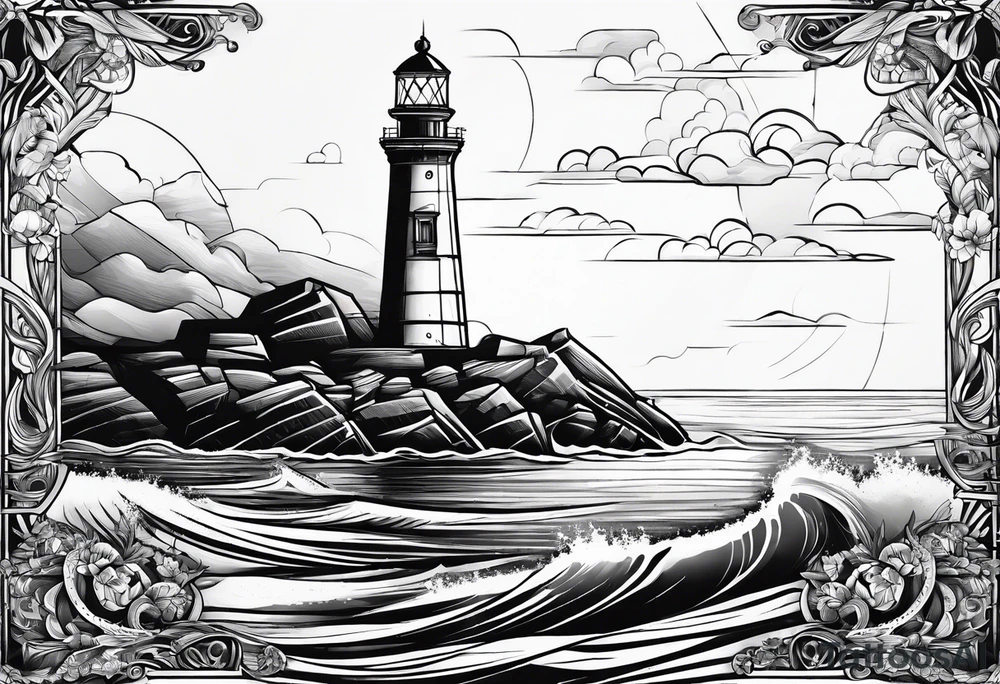 phare maritime dans un bateau a voiles. tattoo idea