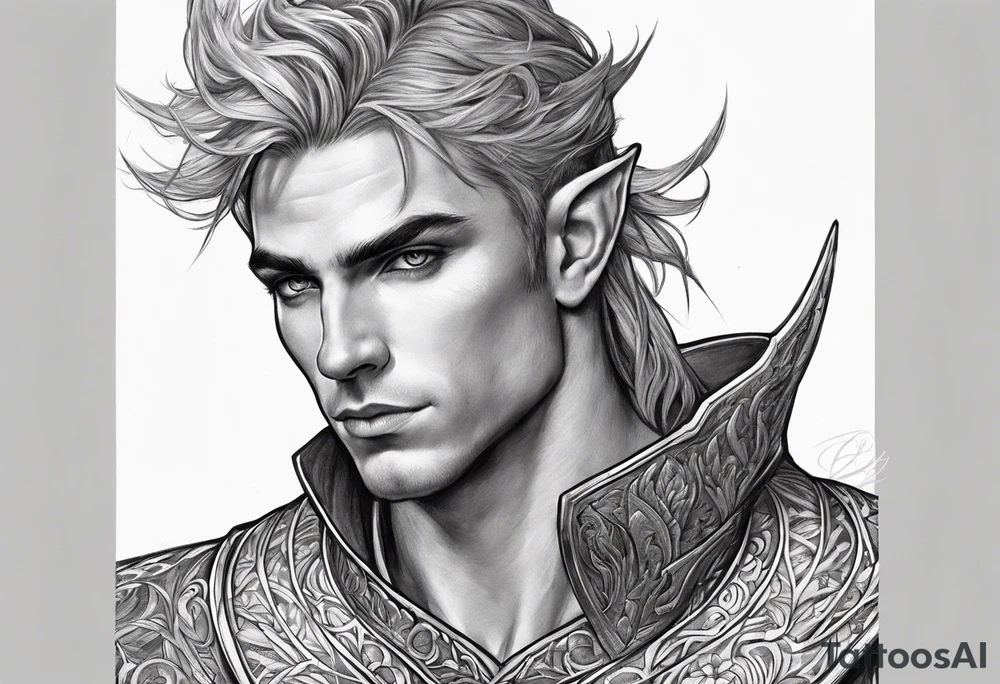 human-elf, male, paladin, full body tattoo idea