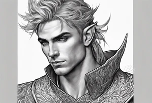 human-elf, male, paladin, full body tattoo idea