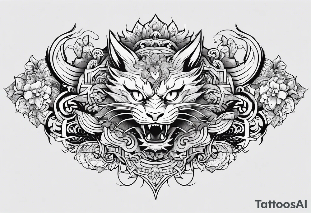 wristband tattoo with dragon and cat tattoo idea