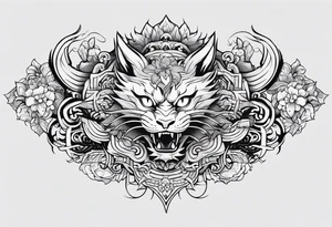 wristband tattoo with dragon and cat tattoo idea