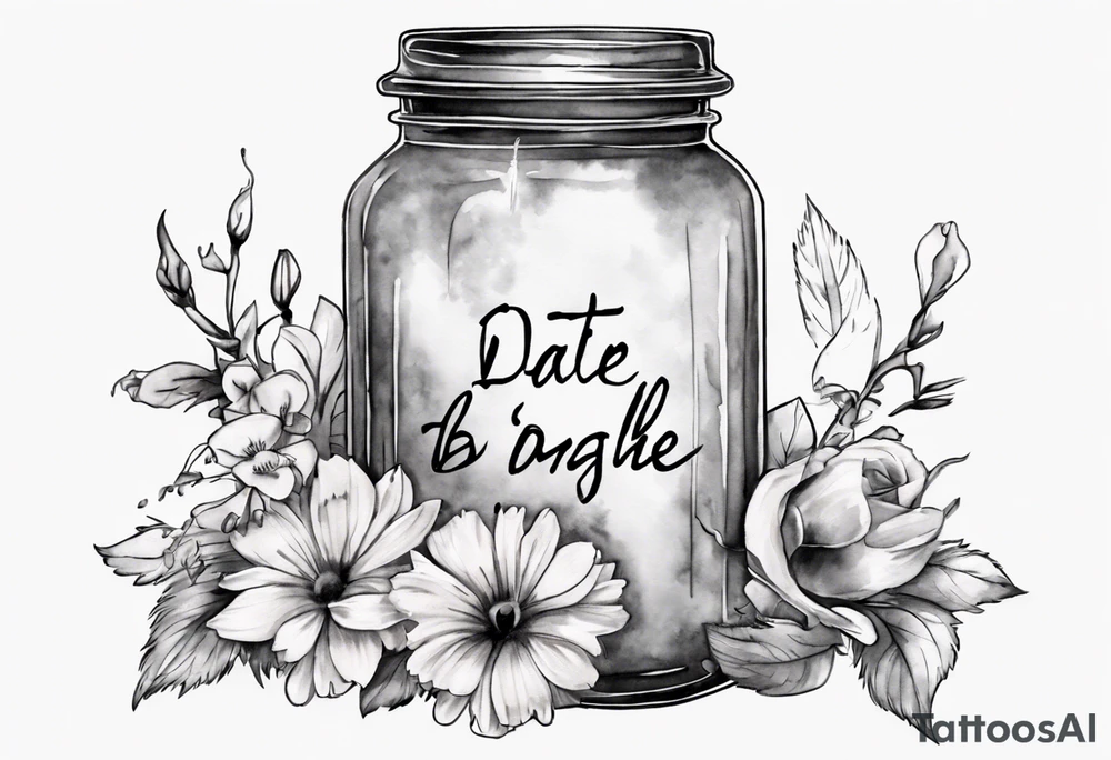 jar with flowers and the date blow the jar 12.08.05 tattoo idea