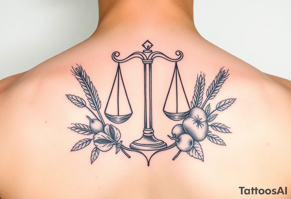 tattoo of the zodiac sign Libra with wheat and autumn fruits tattoo idea