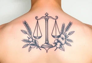 tattoo of the zodiac sign Libra with wheat and autumn fruits tattoo idea