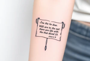 A scroll going down with the Bible verse Joshua 1 9 form the niv Version tattoo idea