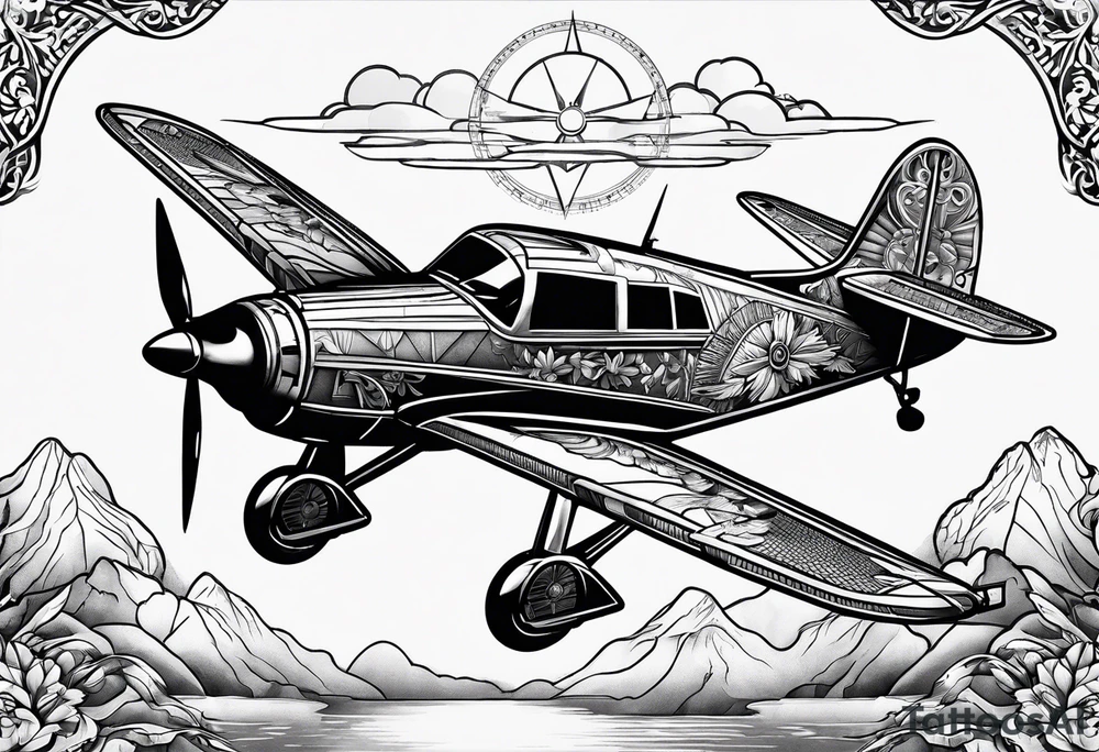 compass airplane tattoo idea