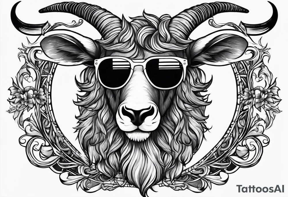 capricorn with beard and sunglasses tattoo idea