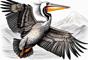 pelican, flying full speed, no background tattoo idea