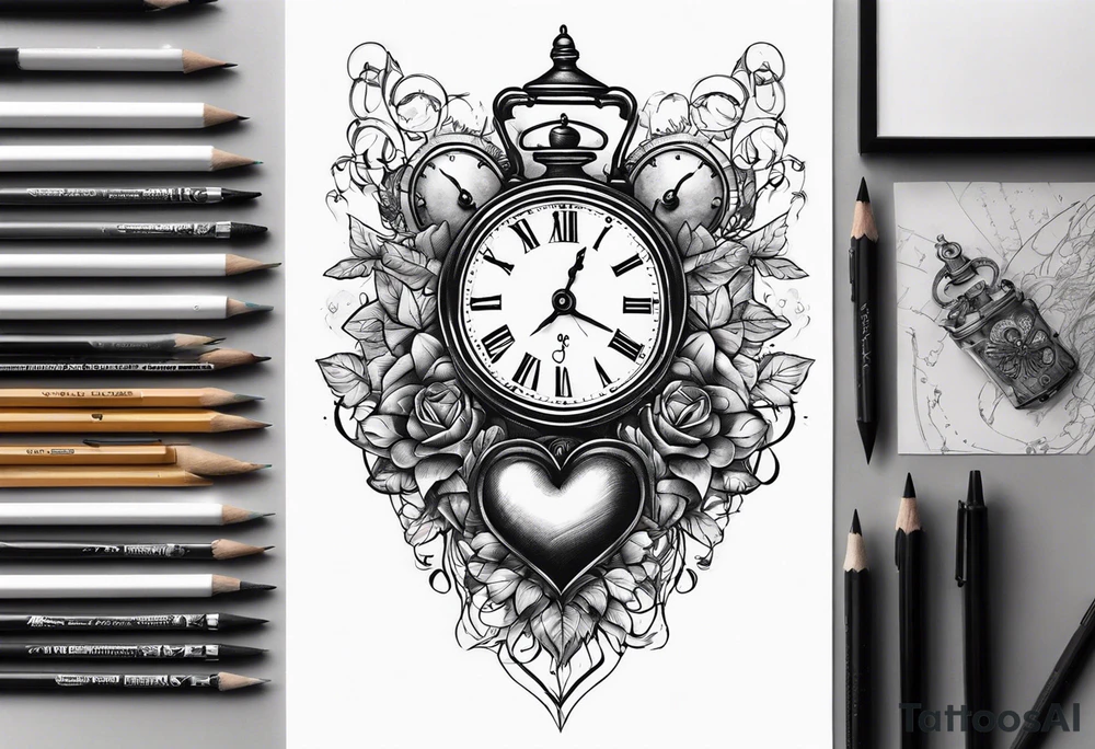 Heart with clock hands on 8 and 5 tattoo idea