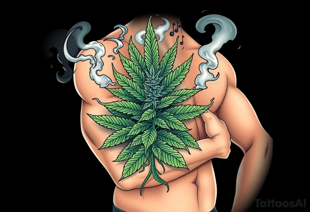 Massive weed plant surrounded by smoke tattoo idea