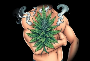 Massive weed plant surrounded by smoke tattoo idea