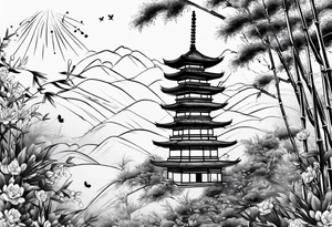 bamboo with cherry blossum tree behind it tattoo idea