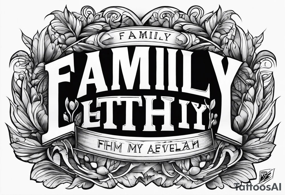 Text "family". Letterman formed by roots tattoo idea