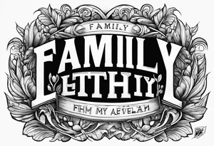 Text "family". Letterman formed by roots tattoo idea