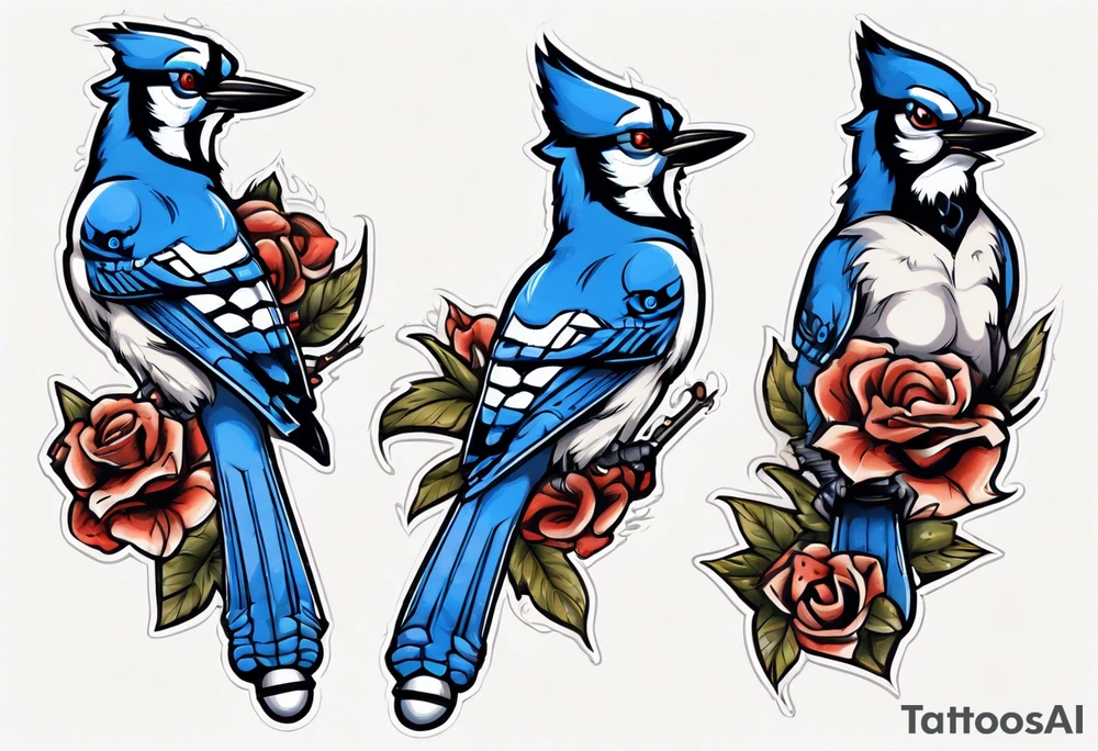 bluejay wearing cricket clothes tattoo idea
