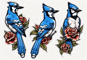 bluejay wearing cricket clothes tattoo idea