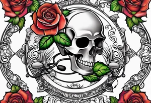 roses with a caduceus, nursing hat and stethoscope intertwined tattoo idea