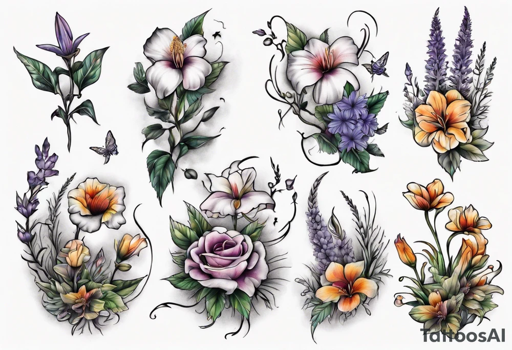 garden valley with flowers tattoo idea