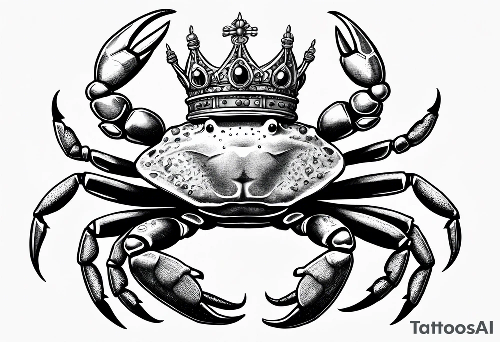 Crab wearing crown with treasure box tattoo idea