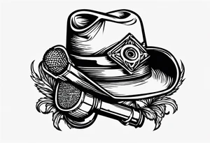 old school broadcast microphone with a cowboy hat on top of it. tattoo idea
