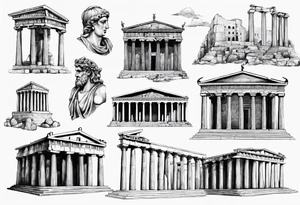 greek ancient buildings realism tattoo idea