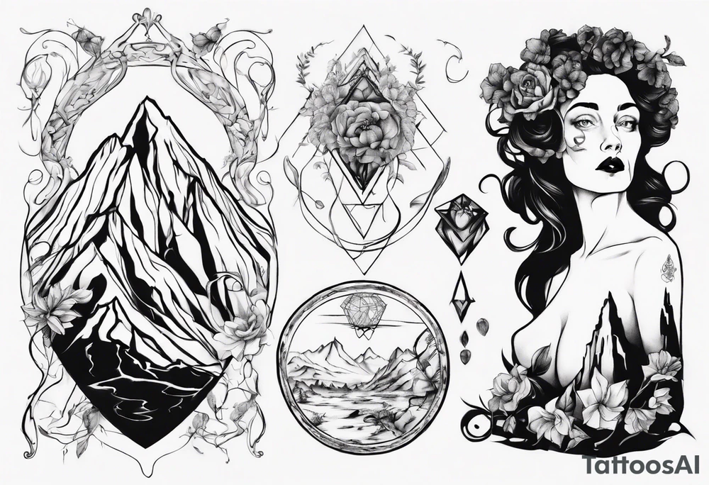 Persephone with mountains tattoo idea