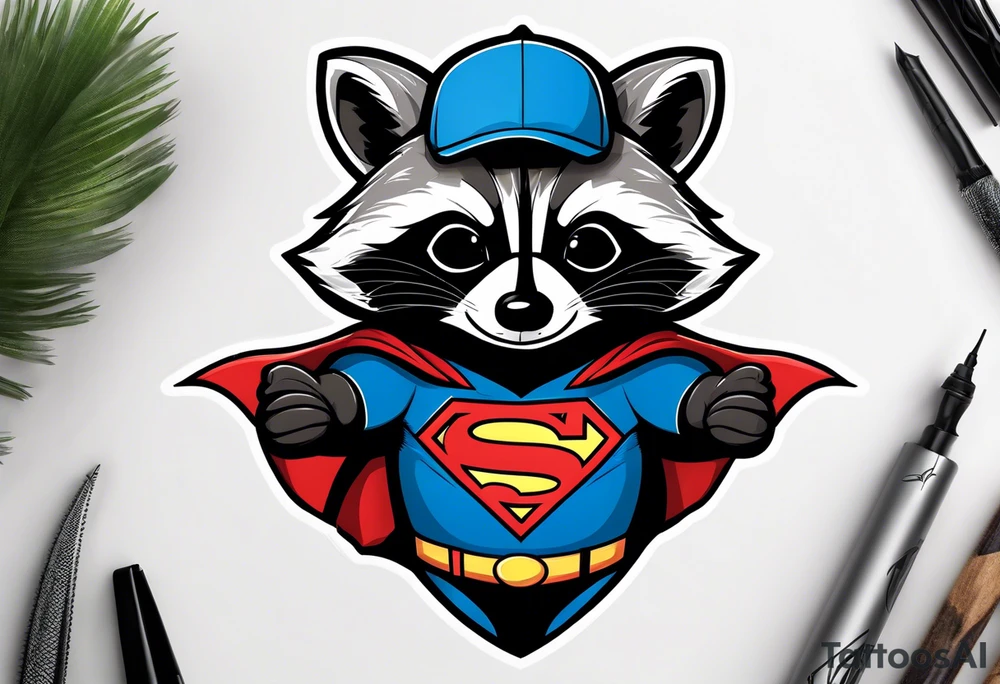 raccoon wearing a Superman t-shirt tattoo idea