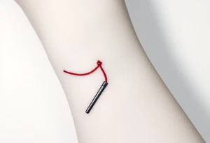 chinese chopsticks with a red thread by the end of it,
about 5cm long , 1 cm wide
it goes into the anterior part of the left wrist tattoo idea