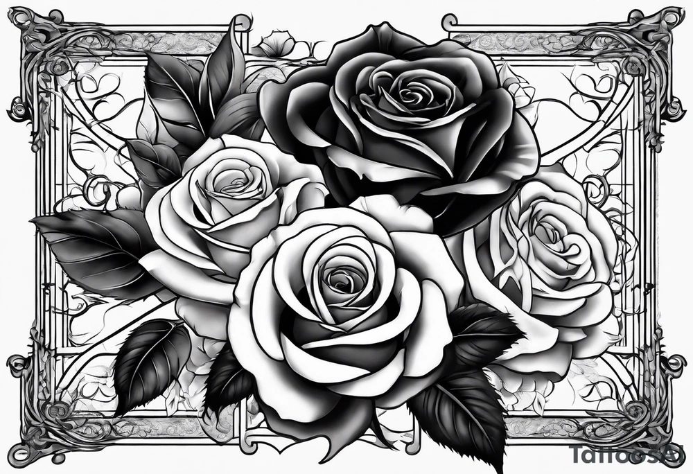 roses and cross with the names Aizen and Azaias tattoo idea