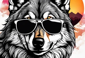 Badass wolf wearing sunglasses
Dark woods
Mountains
Sunset tattoo idea