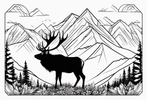 rocky mountains with an elk in a field tattoo idea