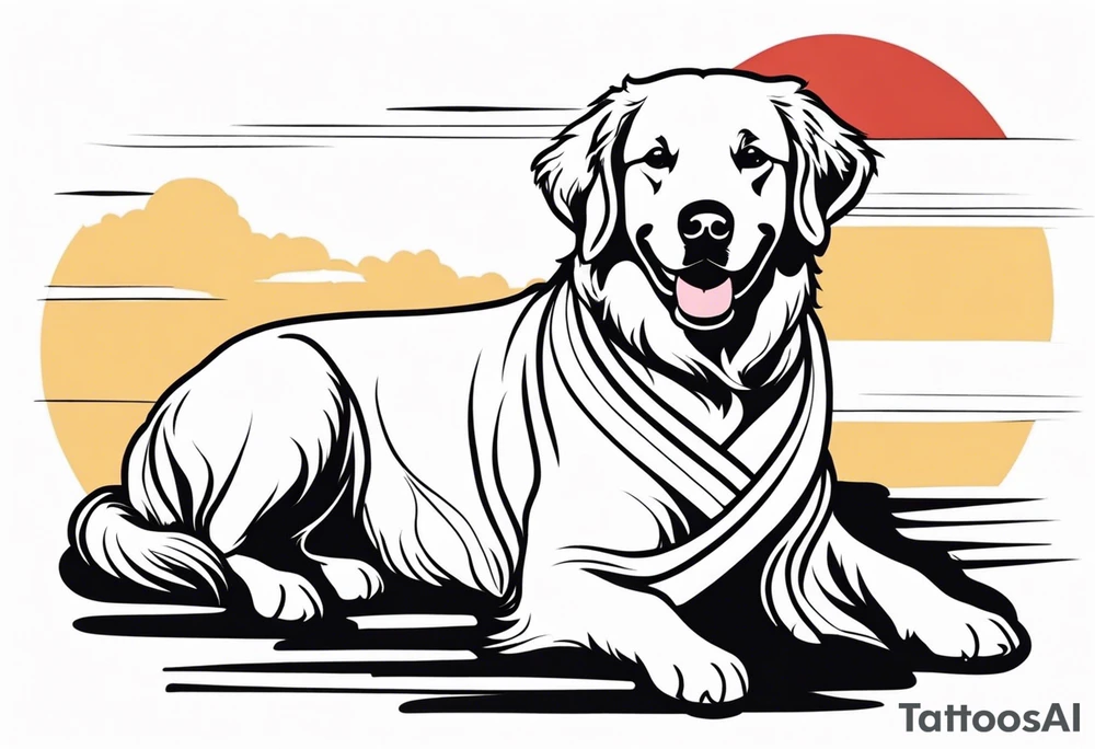 a golden retriever in a kimono with a black belt tattoo idea