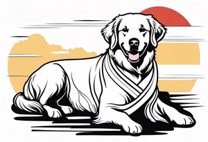 a golden retriever in a kimono with a black belt tattoo idea