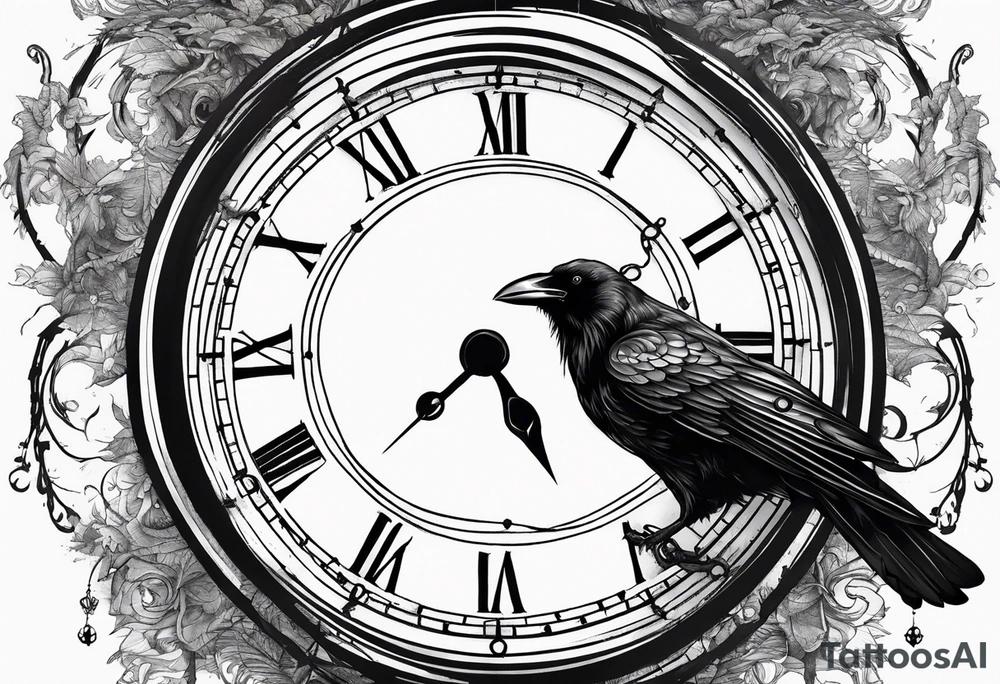 crow looking back twisted neck inside a old clock with pointers and markers being a forest tattoo idea crow looking back twisted neck inside a old clock with pointers and markers being a forest tattoo idea